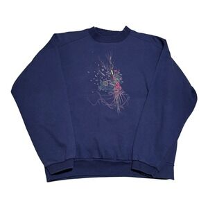 Vintage Northern Reflections Navy Blue‎ Floral Bouquet Sweatshirt Women's XL